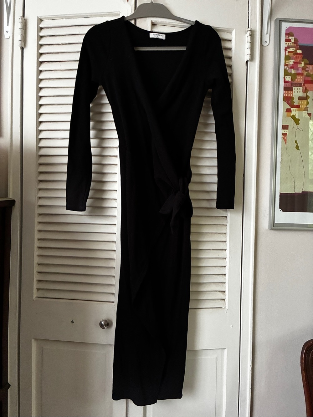 Babaton Black Long Sleeve Wrap Dress
